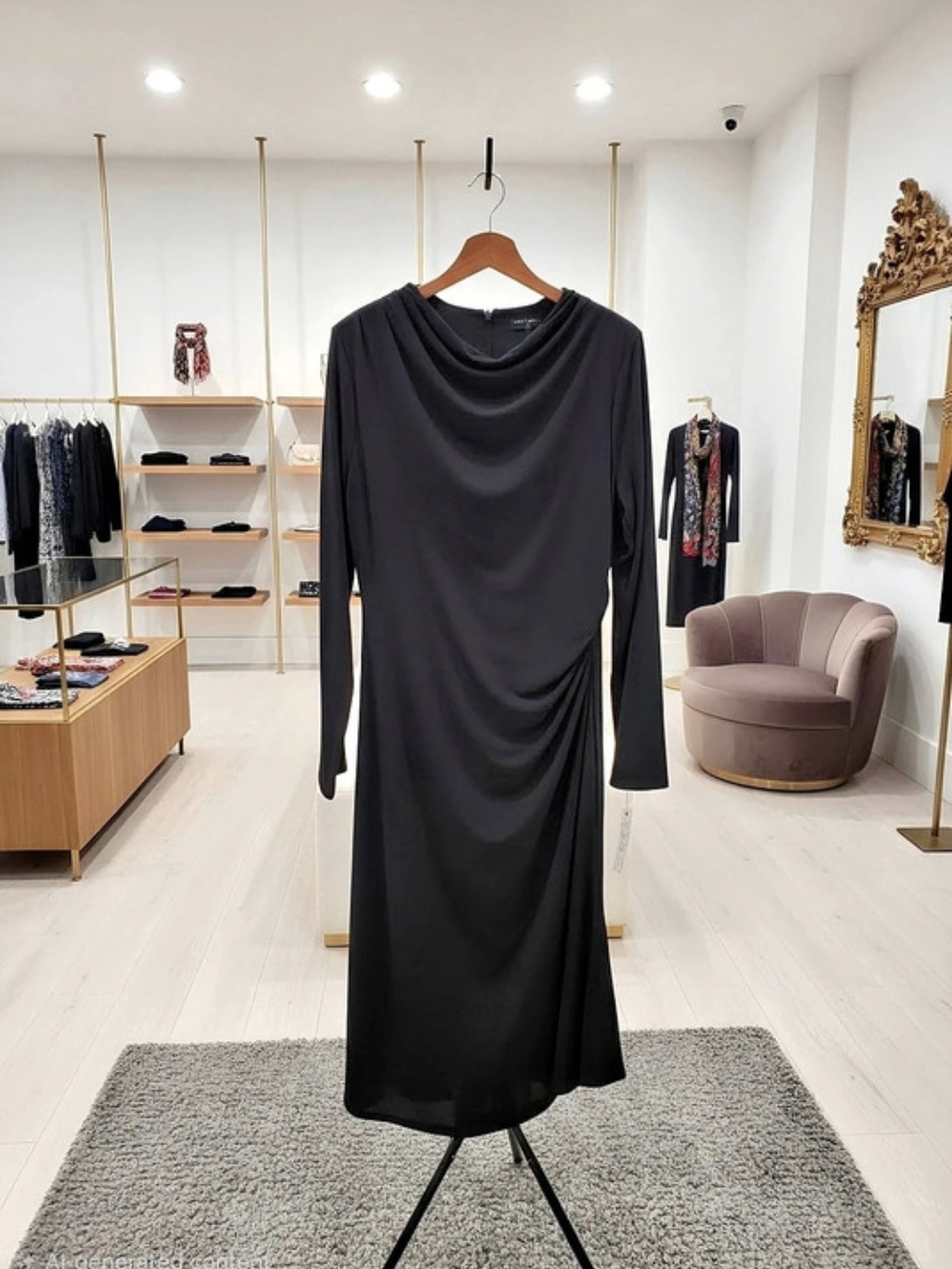 Maggy London Black Draped Midi Dress Size 12 Like New